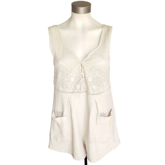 SPELL & THE GYPSY Collective Scorpio Cloth mesh crochet shorts romper cream XS - Picture 1 of 10